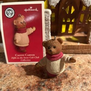 Hallmark Calvin Carver Bear Cub Ornament  #5 of 5 pieces. 2002. New in box